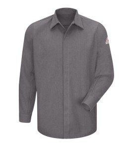 Bulwark SMS2GY Men's Midweight FR Pocketless Concealed-Gripper Work Shirt